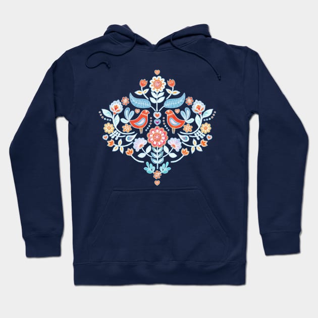 Happy Folk Summer Floral on Navy Hoodie by micklyn